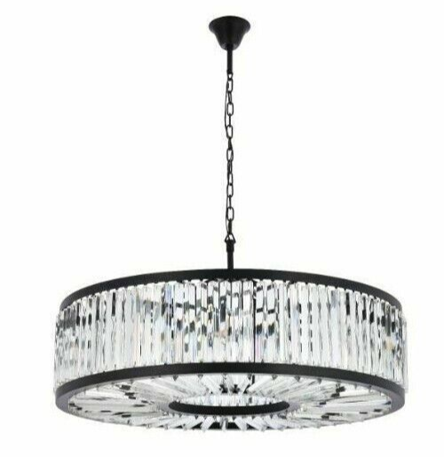 Matte Black Crystal Chandelier 43 Inch Foyer Dining Room Lighting Fixture