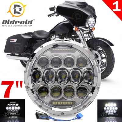 7''inch LED DRL Headlight H4 Hi-Lo Headlamp For Harley Davidson Touring Road King