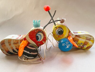 Vintage Fisher Price 2 (TWO) Queen Bees. RED Queen + YELLOW Queen