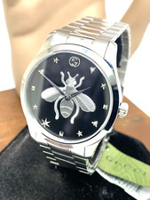 Gucci Men's Watch YA1264136 G-Timeless Swiss Quartz Bee Black Silver Steel 38mm
