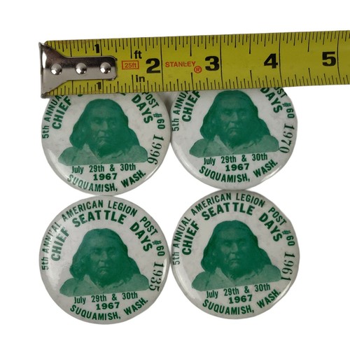 Lot of 4 1967 CHIEF SEATTLE DAYS Annual Pinback Button Pin Suquamish WA State - Picture 3 of 4