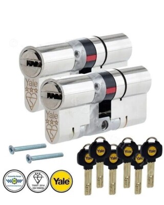 2x Yale Platinum 3 Sterne Euro Zylinder gleichschließend 6 Schlüssel, Nickel 45-50