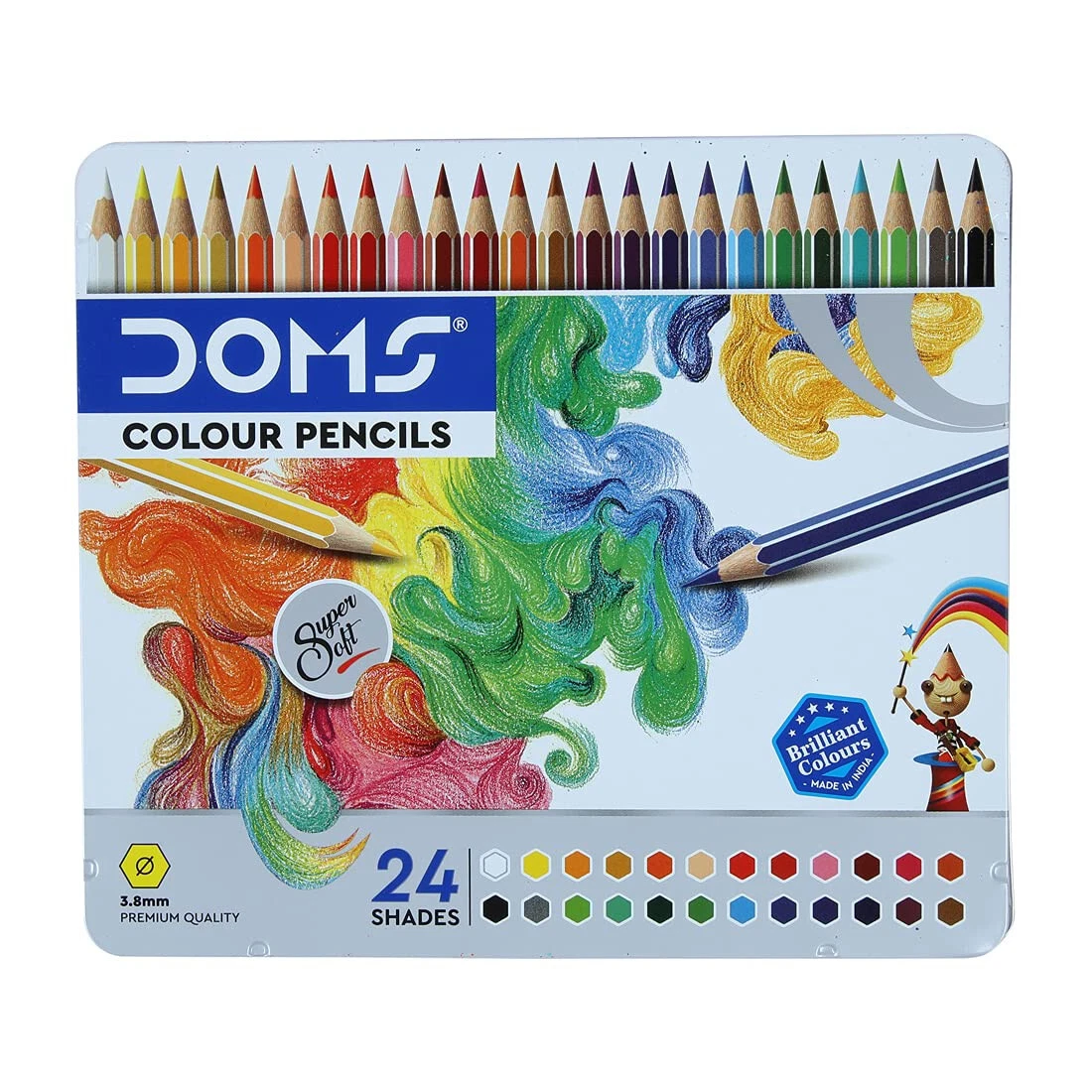 DOMS 24 Shades Colour Pencil Set In Flat Tin Box For Students