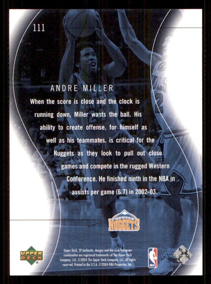 2003-04 SP Authentic #111 Andre Miller SPEC /3999 - Image 2 of 2