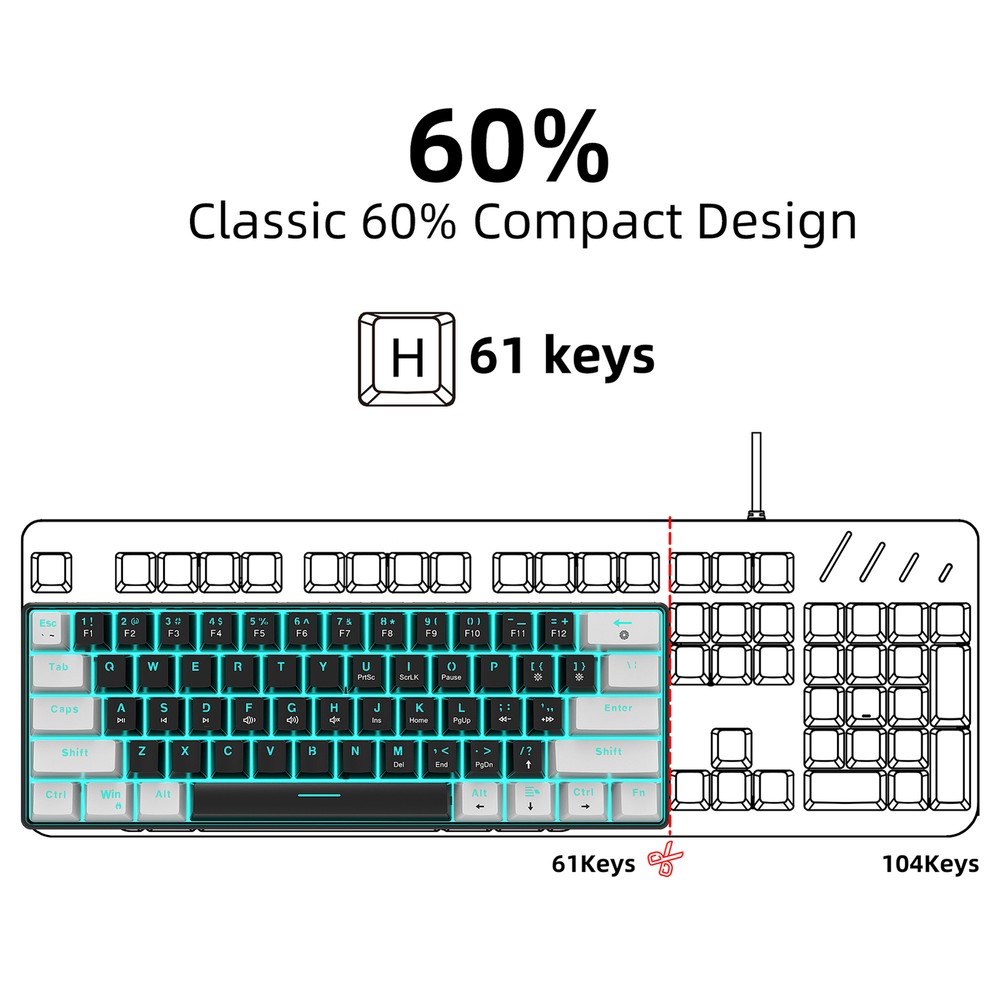 V900 Mechanical Gaming Keyboard 61-Key High-Quality W7I7 Design
