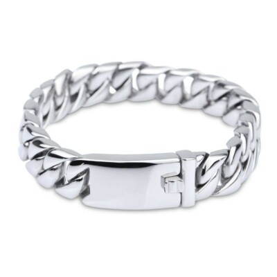 Mens Women Cuban Chain Bracelet Personalized Punk Stainless Steel Bangle 12mm