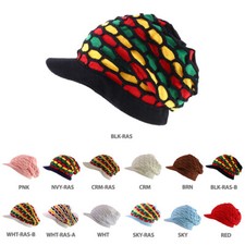 Rasta RGY Ribbed Deep Crown Dreadlock Cotton Beanie Visored Hat - FREE SHIPPING