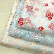 DIY Mesh Embroidery Lace Fabric Floral Sheer Voile Tulle for Curtain Dress Craft