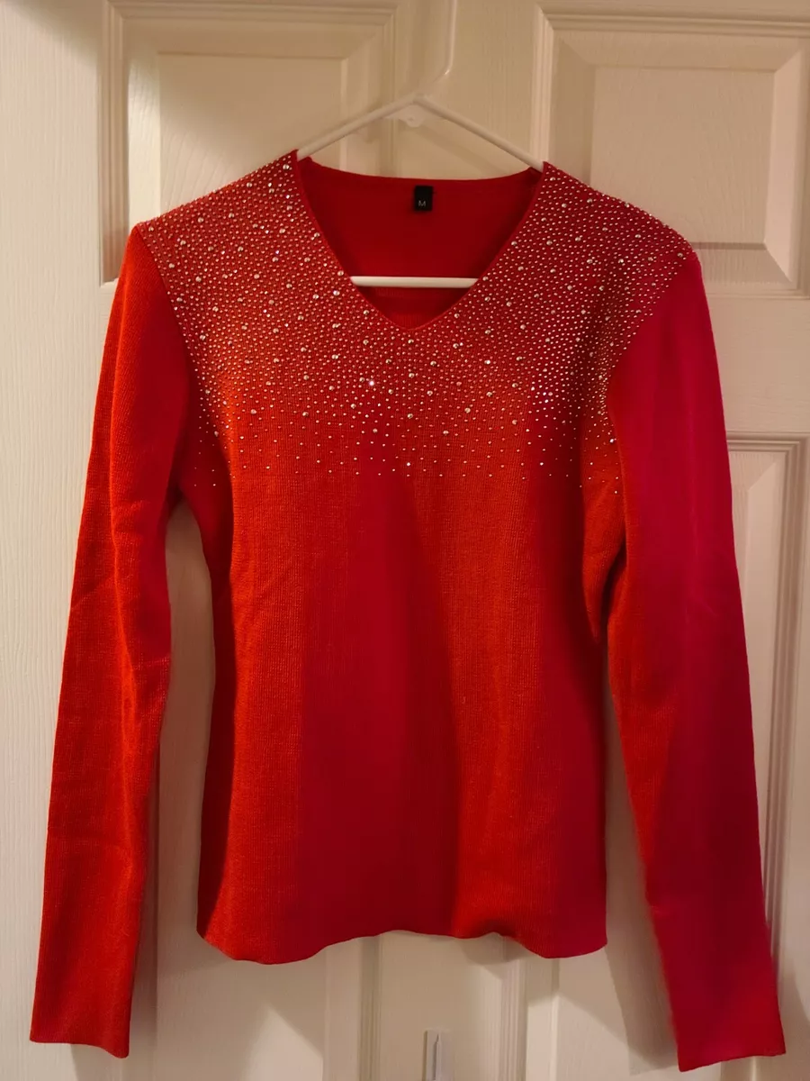 Juniors or Petite Woman s Red Sweater with Rhinestones size Medium