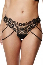 Black Beaded Chain Embroidery Lace Thong Medium VP6862