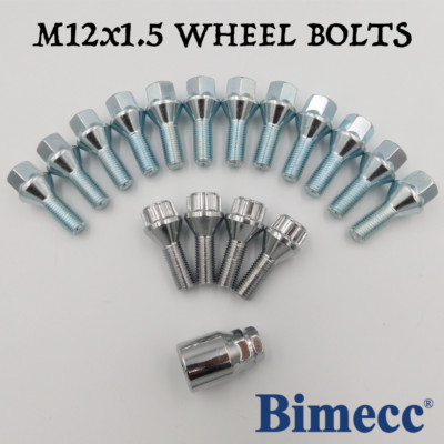 M12x1,5 Radschrauben Bimecc (silber) x 12 + Schlösser für Mercedes Aftermarket Räder