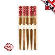 5 Pair Chopsticks Set Bamboo Non-Slip Red Sakura Made in Japan Chinese Reusable