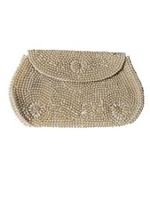 Womens Purse, Small Japanese Beaded Seed Clutch, Vintage, Champagne In Color.