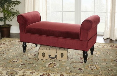 Red Velvet Ottoman Bench With Arms Plush Bedroom Lounge Vanity