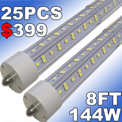 T8  8FT 144W LED Tube Light FA8 Single Pin 8 Foot LED Shop Light Bulb 25 PACK