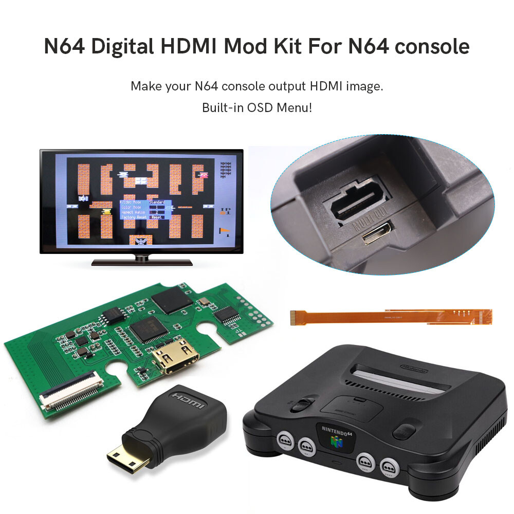 New N64Digital or N64 HDMI PCB Mod TV Output Kits For N64 Console