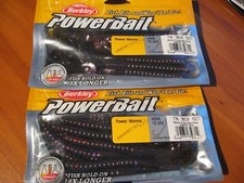 2 Packs Berkley Soft Fishing PowerBait / 7" Power Worms / Watermelon Purple Red