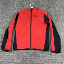 Under Armour jacket youth XL loose coldgear red black full zip pockets 100 poly