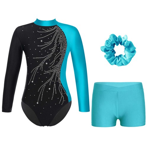 Kids Girl Outfits Shiny Set Rhinestone Dancewear Performance Shorts Adorned - Picture 27 of 86