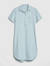 $60 NWT Gap Perfect Stripe Denim Popover Shirtdress Light Denim Stripe XS