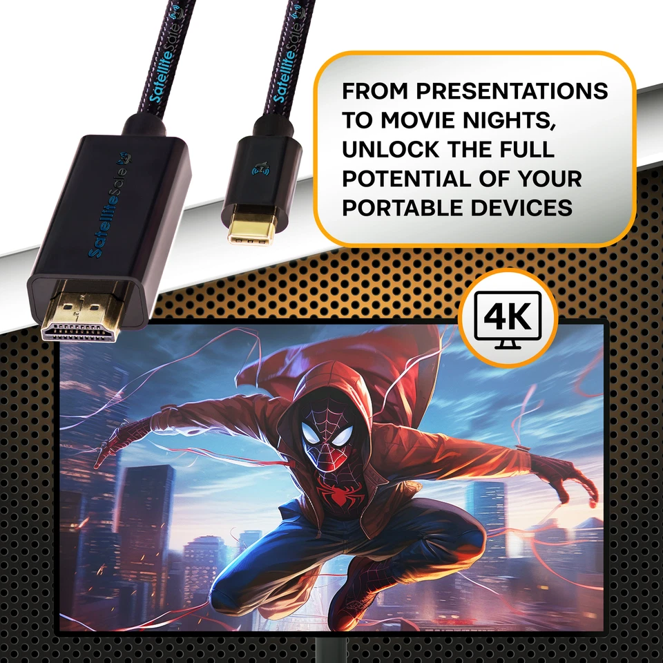 SatelliteSale USB Type C to HDMI Cable Adapter 4K/30Hz Black Cord - Image 4 of 4