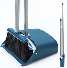 Standing Dustpan and Broom Set with 52" Long Extendable Handle for Home, Indoor,