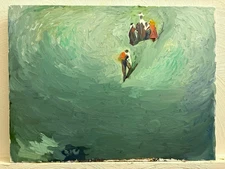 French Figures Countryside Landscape Modern Cubist Original Oil 18”x24” Canvas