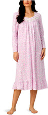 Eileen West Pink Rosebuds Long Sleeve 100 Cotton Jersey Knit Ballet Nightgown M