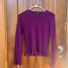 NWOT Ann Taylor Purple Crew Neck Thin Sweater with ruffle sleeves and hem M