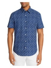 Designer Brand Mens Blue Patterned Short Sleeve Classic Fit Button Down Shirt M