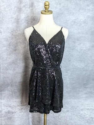 Venus Black Sequin Skort Romper 14 Wrap Skirt Overlay Party Holiday Jumpsuit
