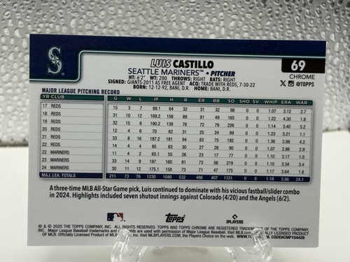 2025 Topps Chrome Luis Castillo #69 X-Fractor Seattle Mariners SP - Picture 2 of 2