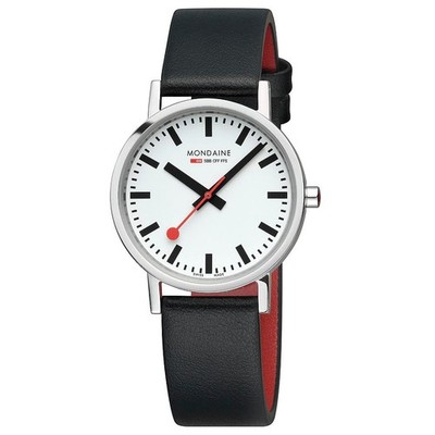 Mondaine Classic Herrenuhr mit schwarzem veganem Lederarmband A660.30314.11SBBV