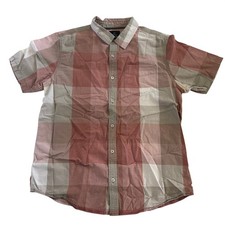 Prana Mens Breathe Plaid Short Sleeve Button Down Shirt Red Tan LRG M1BRIG113