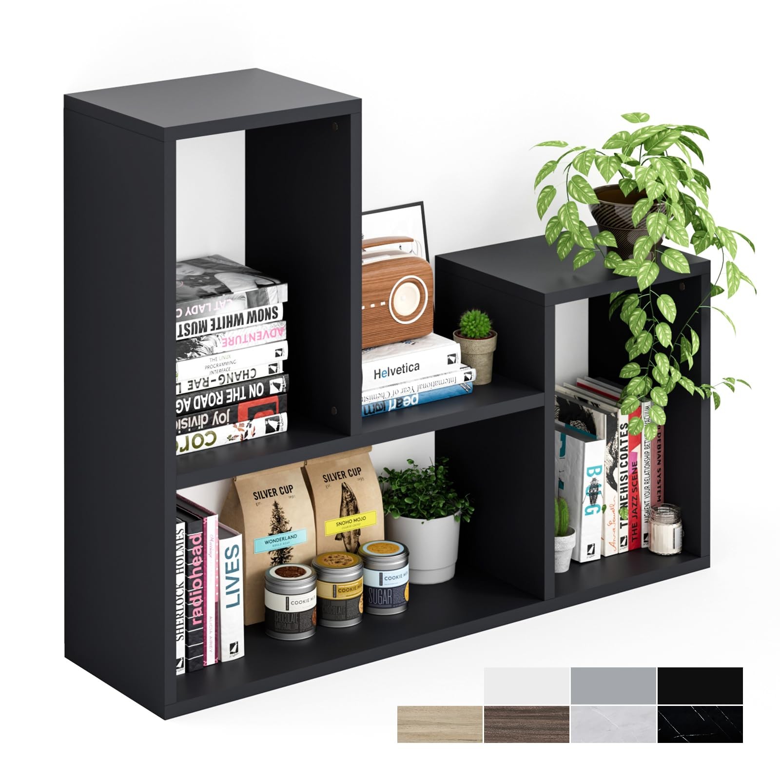 Free-Form Modular Shelving Unit, Freestanding Bookcase 10 Inches Deep, Displa...