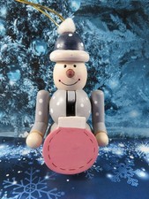 Wooden Nutcracker Snowman Christmas Ornament Suitable For Personalizing 4.25 In