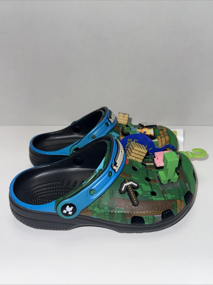 Minecraft Crocs Zapatos Niños Talla J2 Creeper Pig Bloques 3D Verde Icónico Comodidad Foto 4 de 4