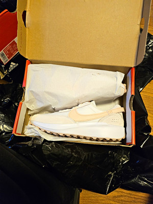 Nike Waffle Debut Women s Lace-Up Low Top Suede Sneakers White Pink DH9523-602