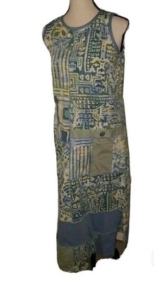 Winter Sun Art to Wear Patchwork Boho Sleeveless Shift Dress Artsy Womens S
