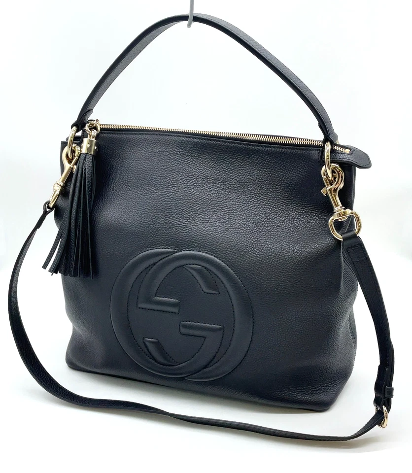 Auth Gucci Soho Tassel Leather Black 2Way Shoulder Hand Bag W/Dustbag NS050712 - Image 3 of 4