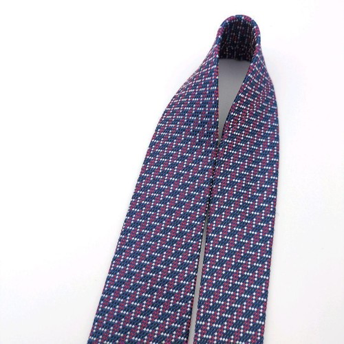 Hermes Navy Red H Pattern Jacquard Silk Tie Used Luxury Made in France ...