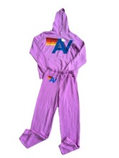Aviator Nation Kids Neon Purple Logo Stitch Set Hoodie And SweatPants 12/14 New