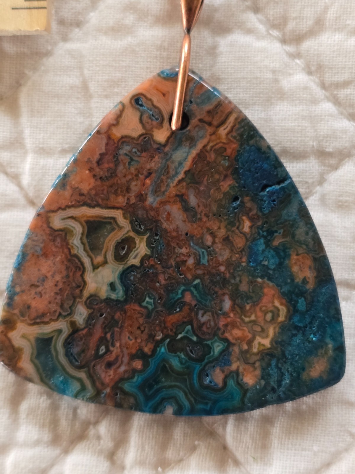 Triangular Teal and Copper Colored Crazy Lace Aga… - image 5