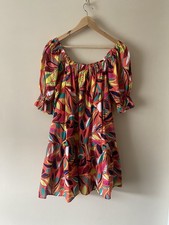 TU Summer Bardot 100% Cotton Dress Colourful Size 14 Summer Boho
