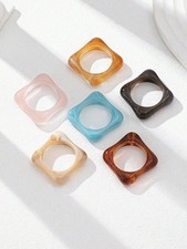 7pcs Multicolor Resin Square Stackable Rings Set Women One Size