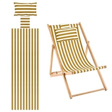 Beach Sling Chair Replacement Canvas Lounge Fabric with Pillow Pinstripe Brown