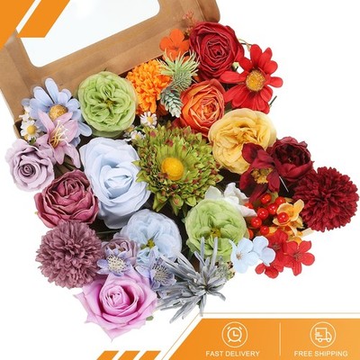 Artificial Flowers Combo Silk Mix Fake Flower with Stem Faux Flower Colorful