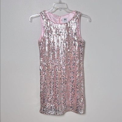 NEW Milly Minis pink silver sequin Angular Shift Dress