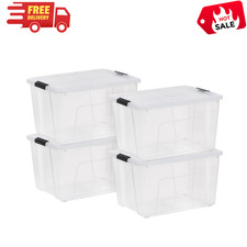 IRIS USA 60 Quart Clear Storage Containers 4 Pack Stackable Latching Bins
