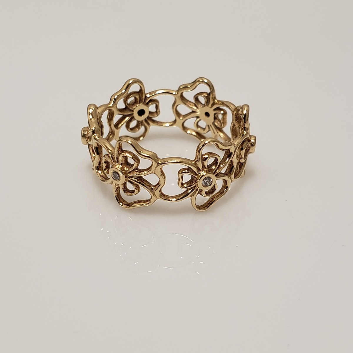 Pandora 14k Yellow Gold Flower Diamond Band Ring Size US 8